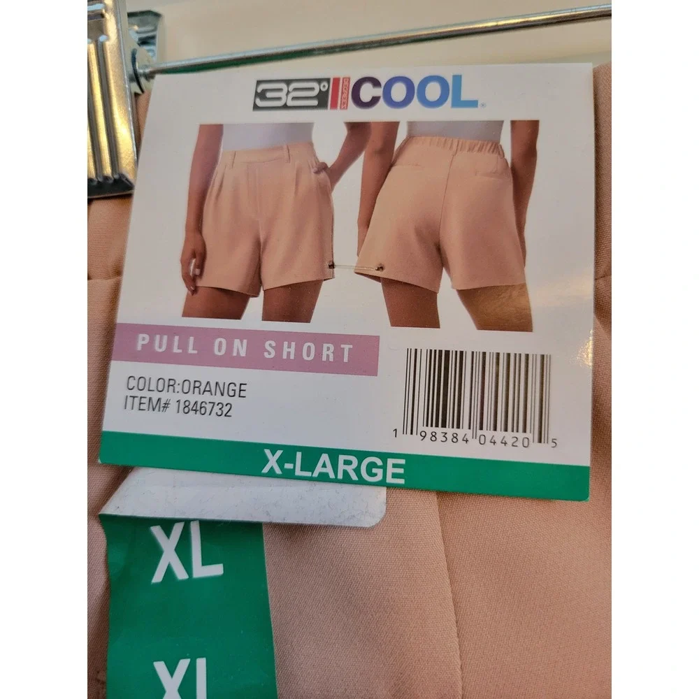 32Degrees Womens Pull On Shorts XL Orange Peach Pleated Elastic Waist‎ NEW 701